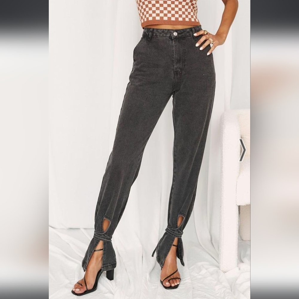 12th tribe Sofia tie washed jeans, size small, black washed.